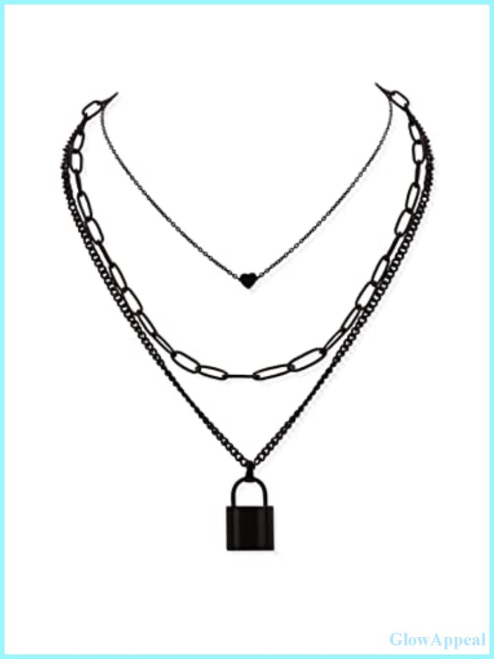 Gothic Layered Lock Heart Necklace Zinc Alloy Stainless Steel Punk Choker